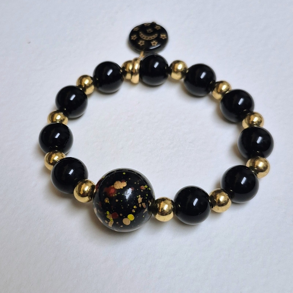 Artisan Black Onyx and Gold Beaded Bracelet